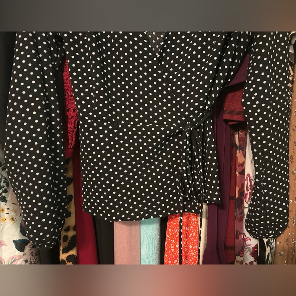 Monteau Black & White Polka Dot Wrap Top - Picture 5 of 12